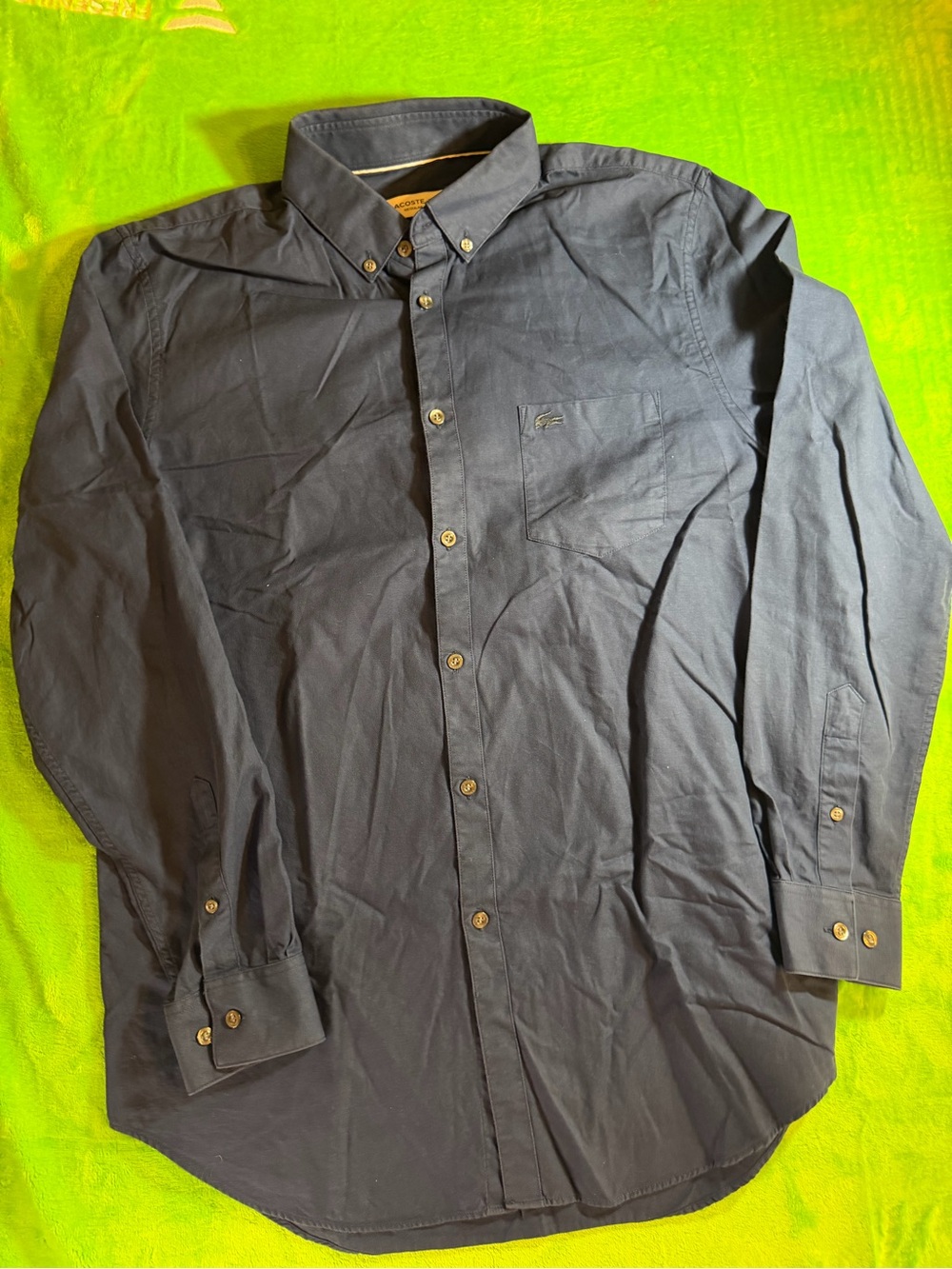 Lacoste Navy Button-Up Shirt with White Piping